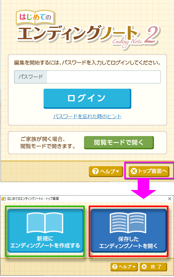 「はじめてのエンディングノート2」ソフトメニュー構成